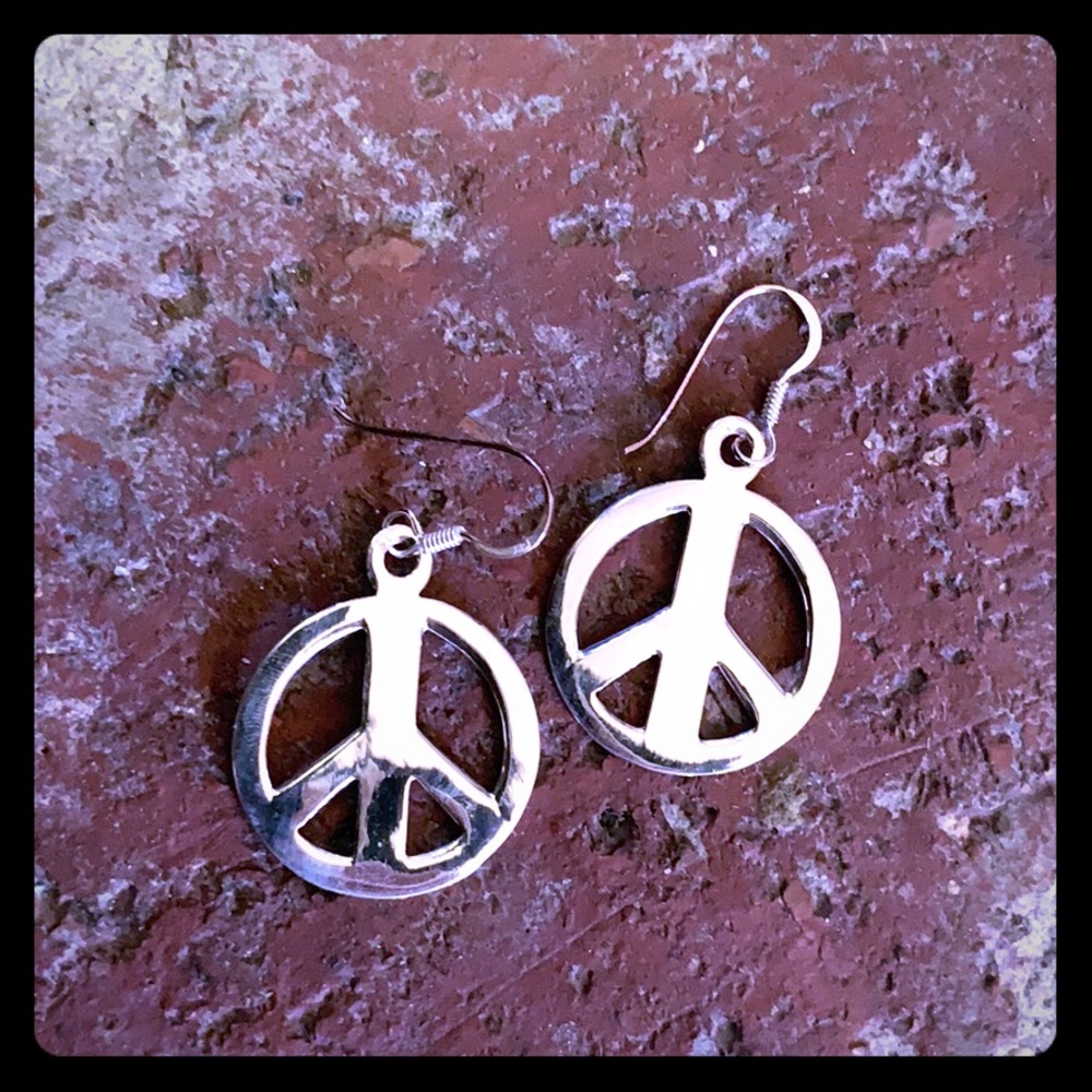 Sterling Silver Peace Sign earrings.